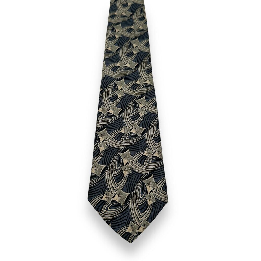 Fendi Neck Tie Men's One Size Blue Gray Beige 100% Silk 3.5” X 57” Geometric